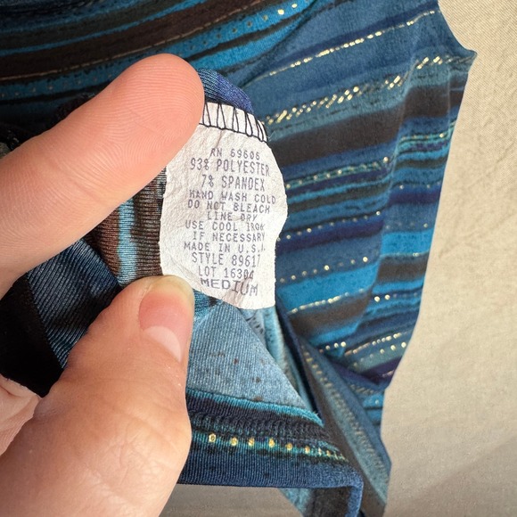 Y2K Blue Striped CowlNeck Sleeveless Going Out Top Off The Shoulder Party Tank - Picture 4 of 6